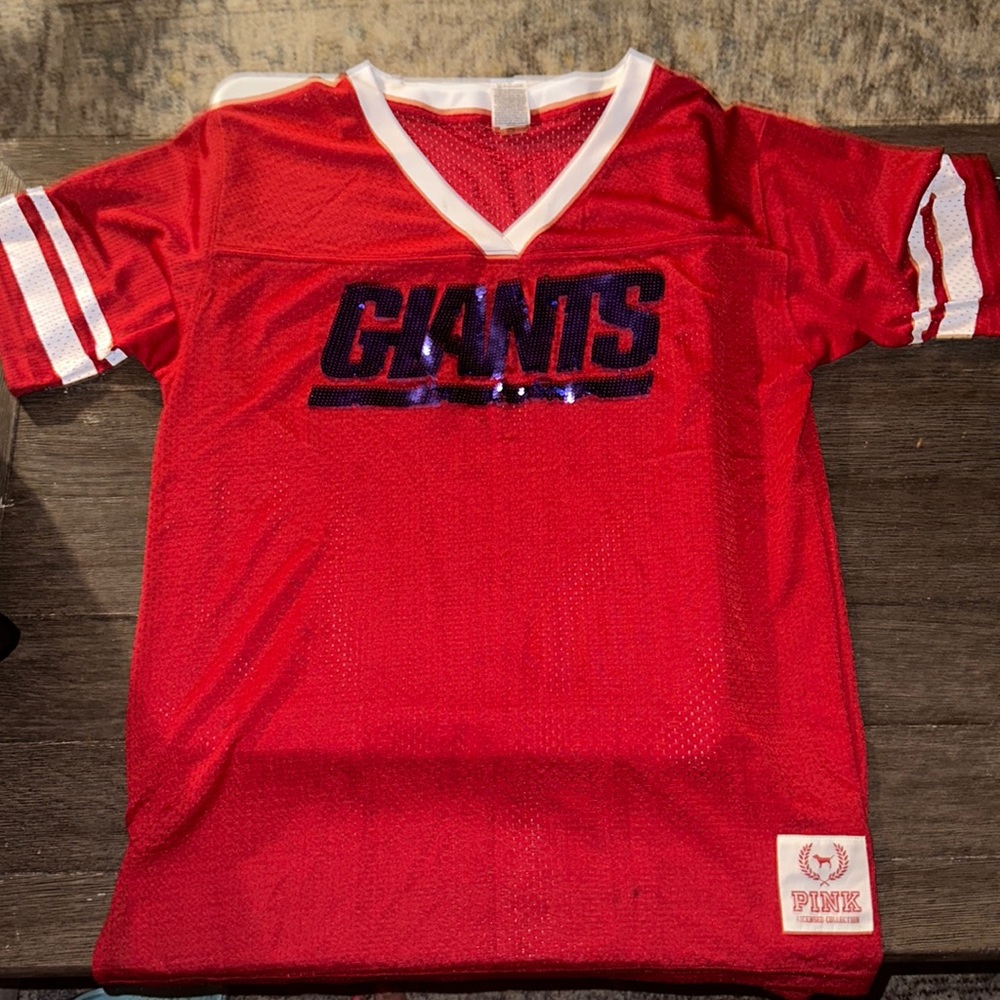 Vintage Victorias Secret Pink NY Giants Jersey Red L rare top shirt y2k NFL Xmas